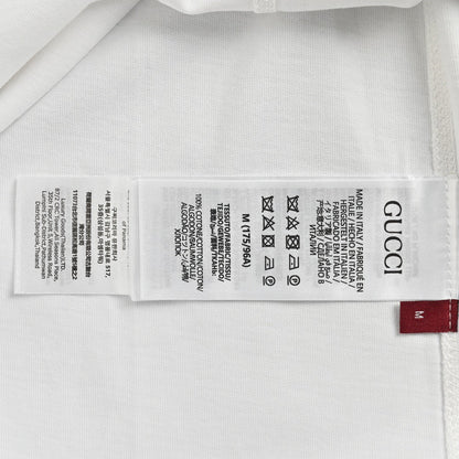 Gucci White T-Shirt with Blue Vertical Logo Patch