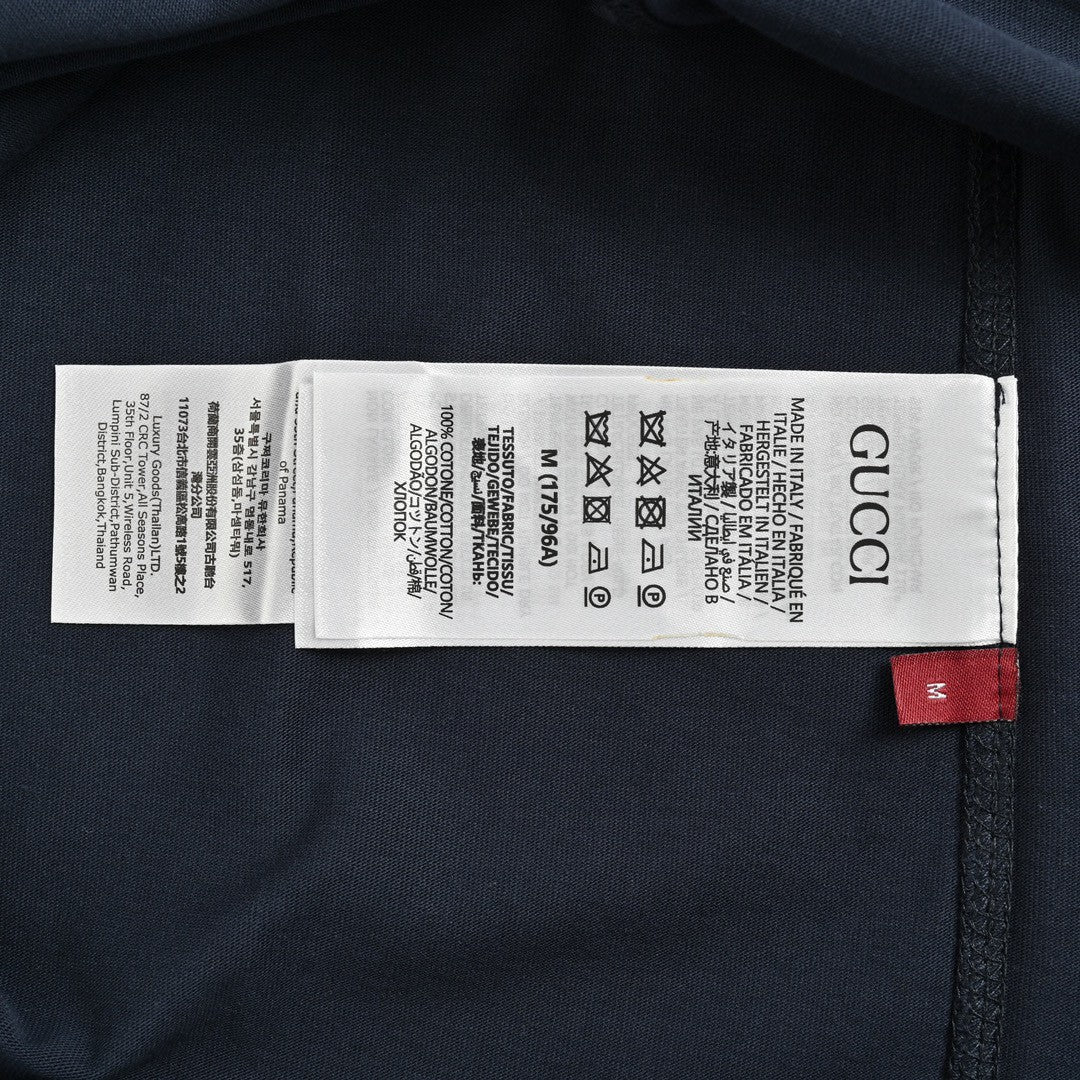 Gucci Navy Blue T-Shirt with Vertical Logo Patch