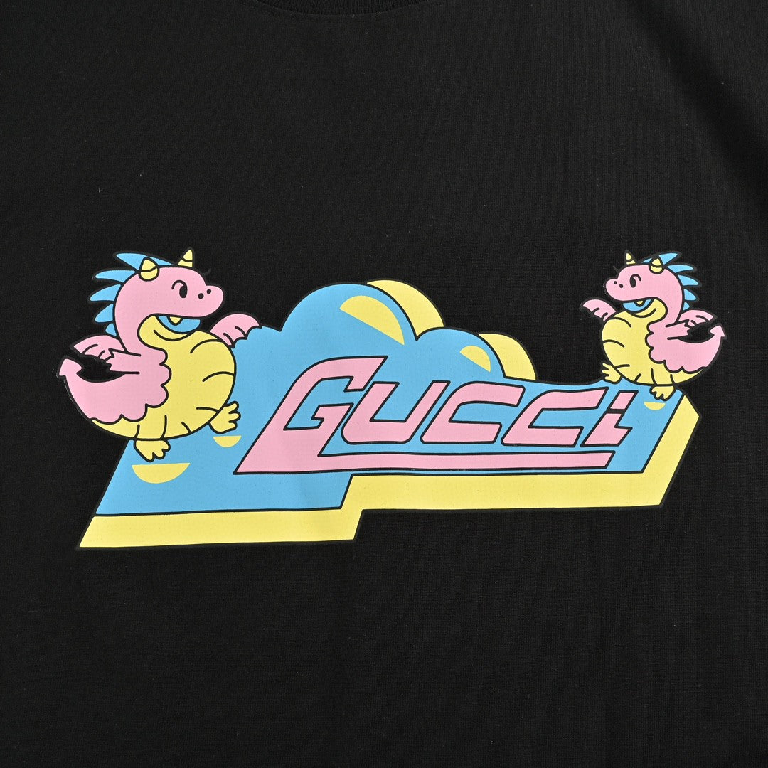 Gucci Black T-Shirt with Pink Dinosaur Graphic