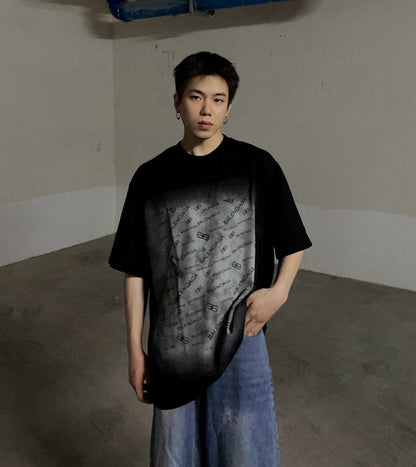 Balenciaga All-Over Logo Print T-Shirt (Black)