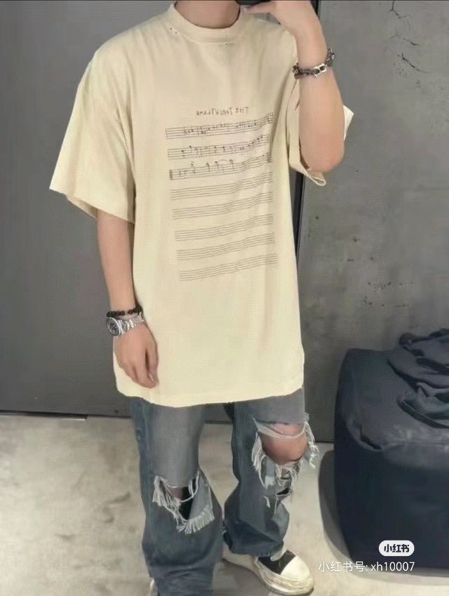 Balenciaga Beige T-Shirt with Musical Notes