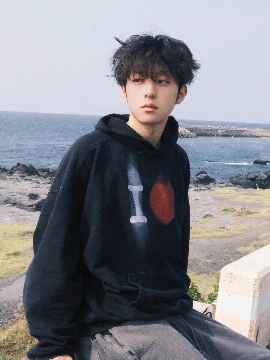 Balenciaga Black Hoodie with "I Love" Graphic