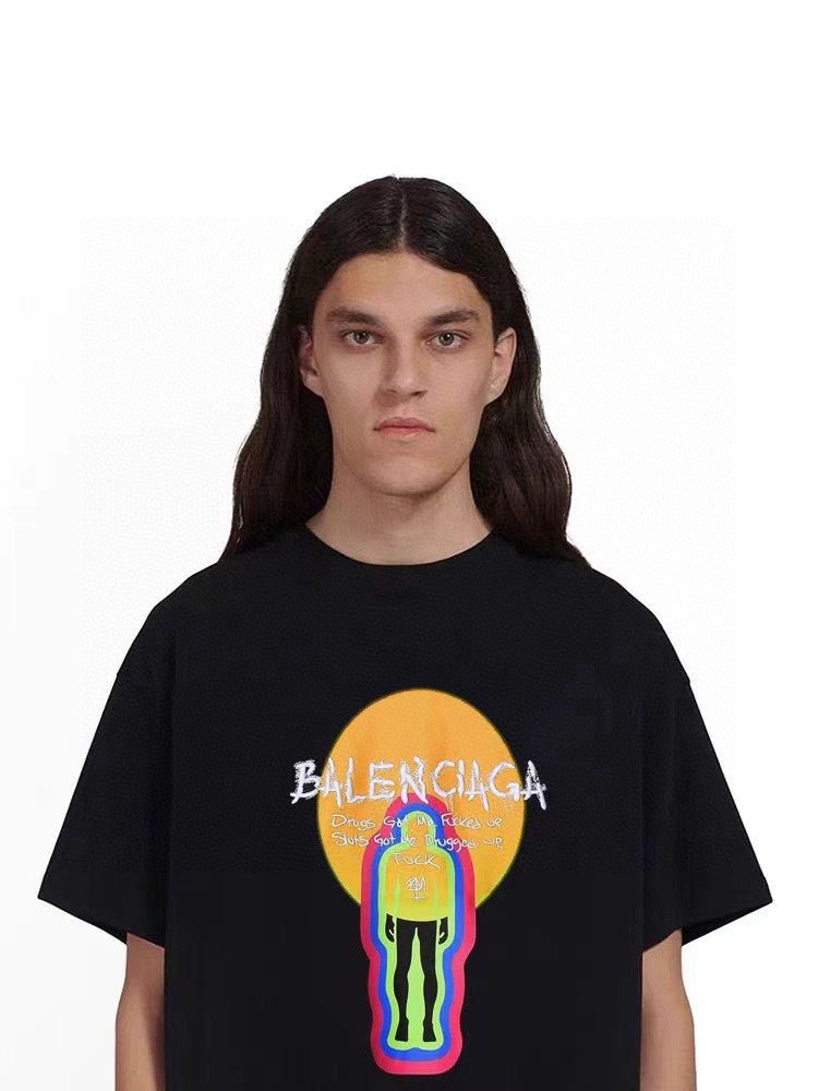 Balenciaga Black T-Shirt with Graphic Design