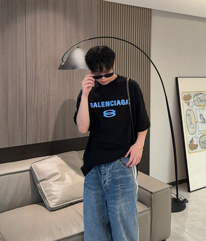 Balenciaga Blue Logo T-Shirt (Black)