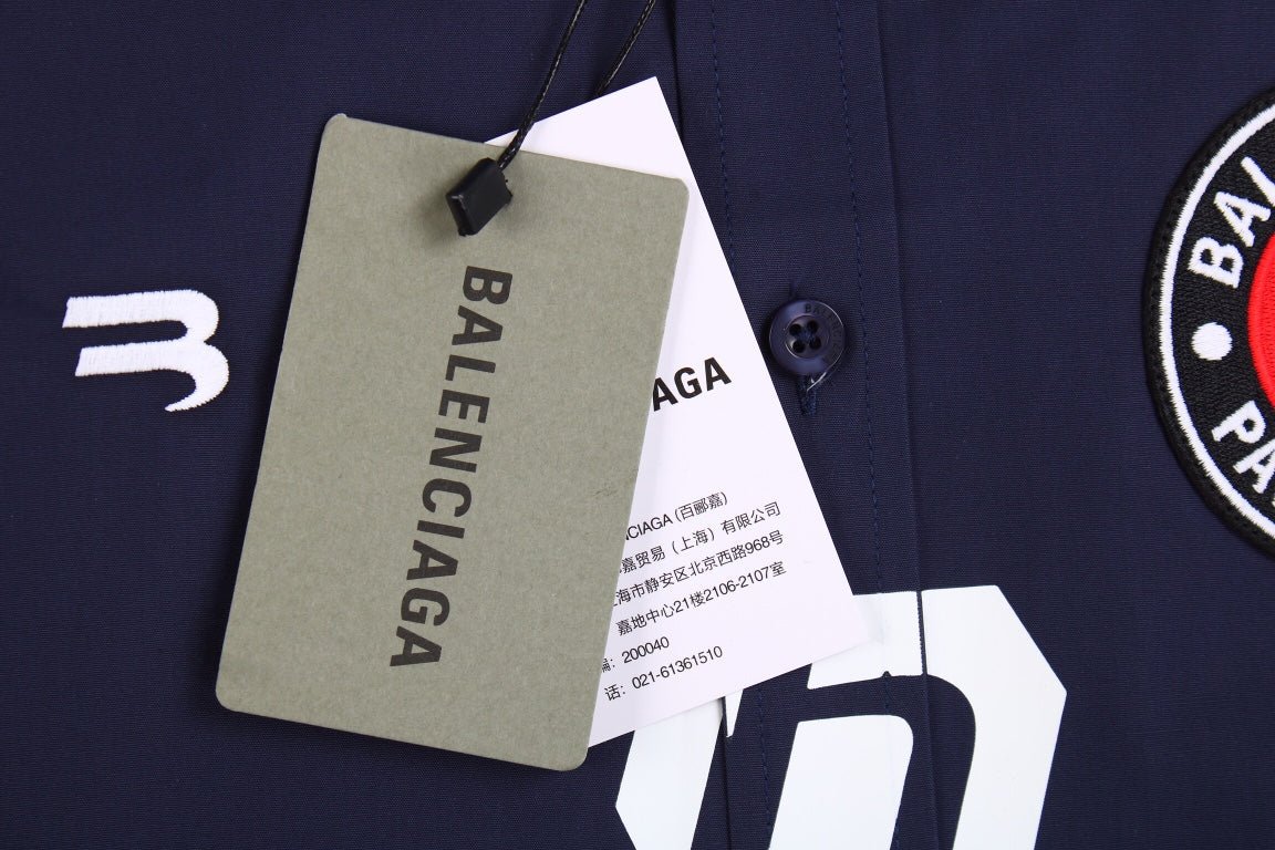 BALENCIAGA LOGO DESIGN BUTTON-UP SHIRT NAVY