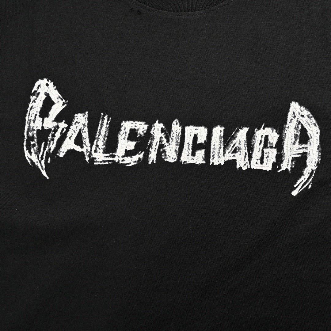 Balenciaga Distressed Logo T-Shirt in Black