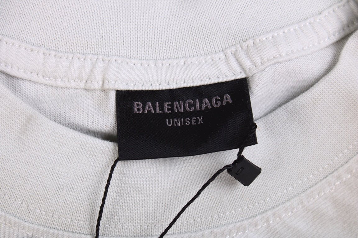 BALENCIAGA DISTRESSED LOGO T-SHIRT WHITE GREY