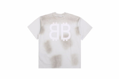 BALENCIAGA DISTRESSED LOGO T-SHIRT WHITE GREY