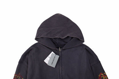 BALENCIAGA ZIP-UP HOODIE WASHED GREY