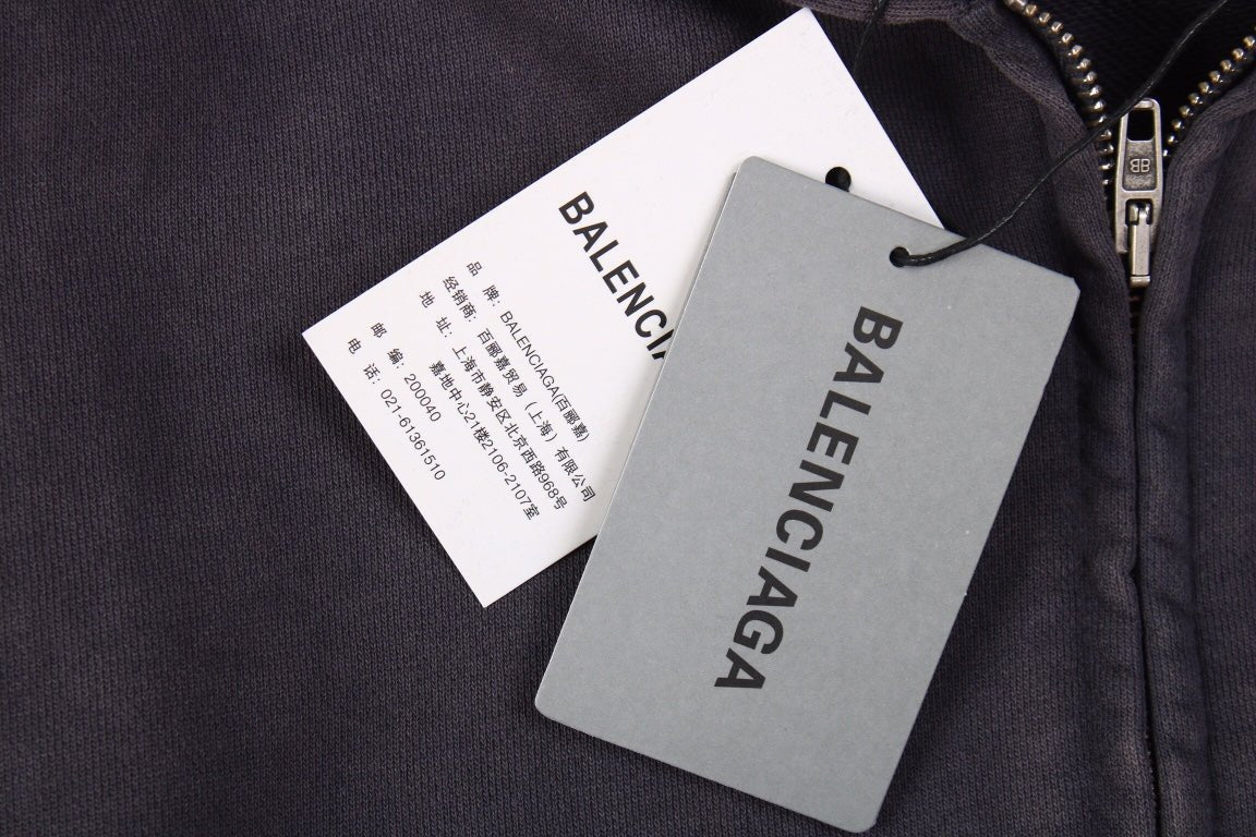 BALENCIAGA ZIP-UP HOODIE WASHED GREY