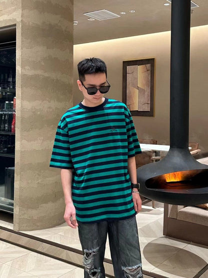 Balenciaga Green and Black Striped T-Shirt