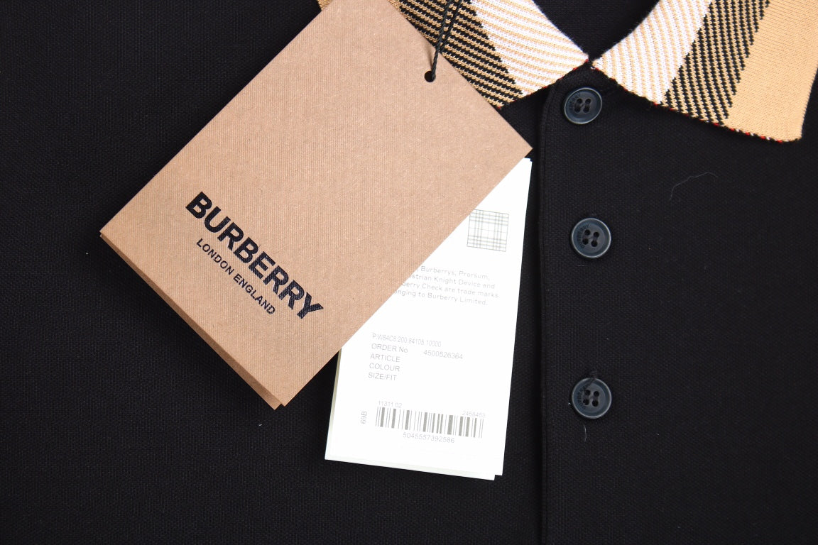 Burberry Check Collar Polo - Black