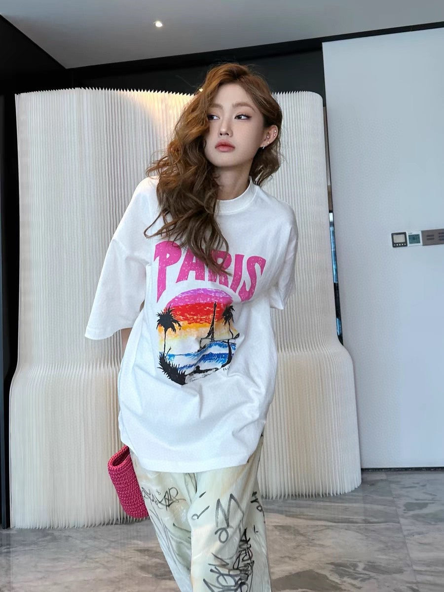 Balenciaga White T-Shirt with Paris Graphic