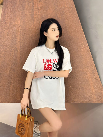 Loewe White T-Shirt with Red and Black Logo